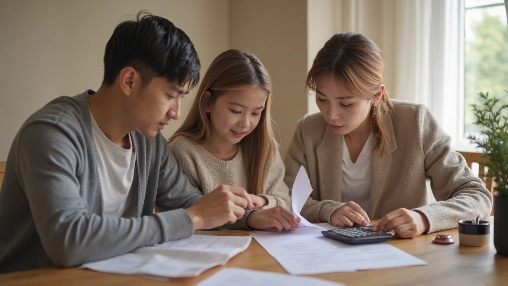 Семья проверяет счета за коммунальные услуги дома